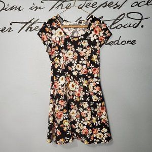 Wilde Black Floral Fit & Flare Dress, Size Med